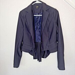 Y2K Boutique Couture Ruffle tail one button Hi lo hem Blazer Navy Blue Sz medium